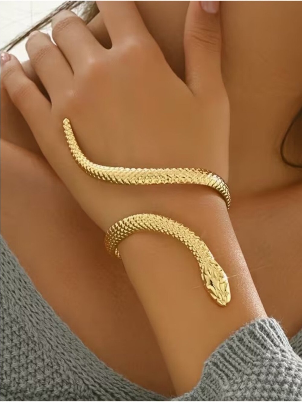 NEW Charmer Textured 24k Gold Plated Snake Wrap Bracelet Cuff